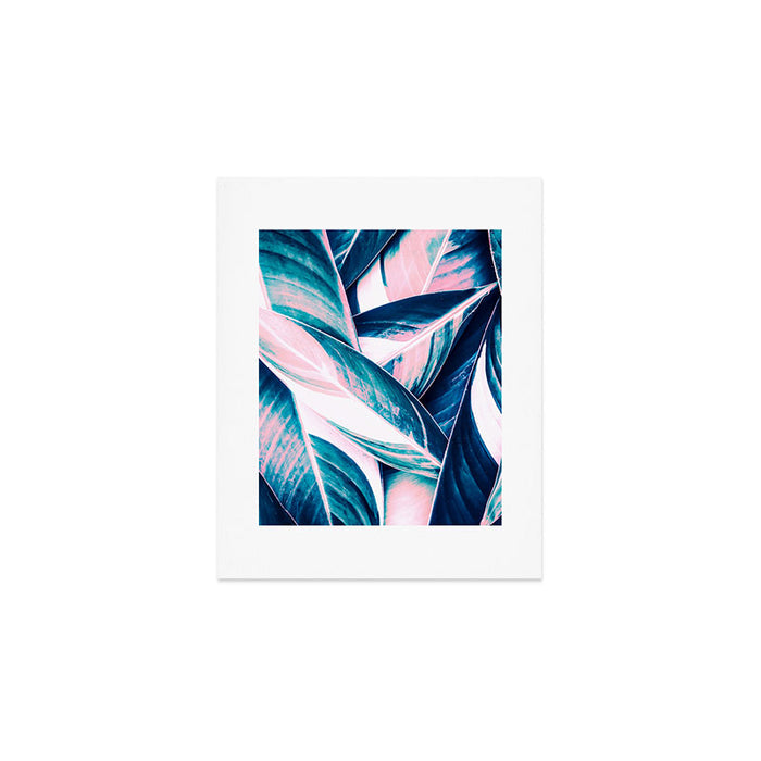 Botanical leaf pink and blue Art Print Gallery Image 1