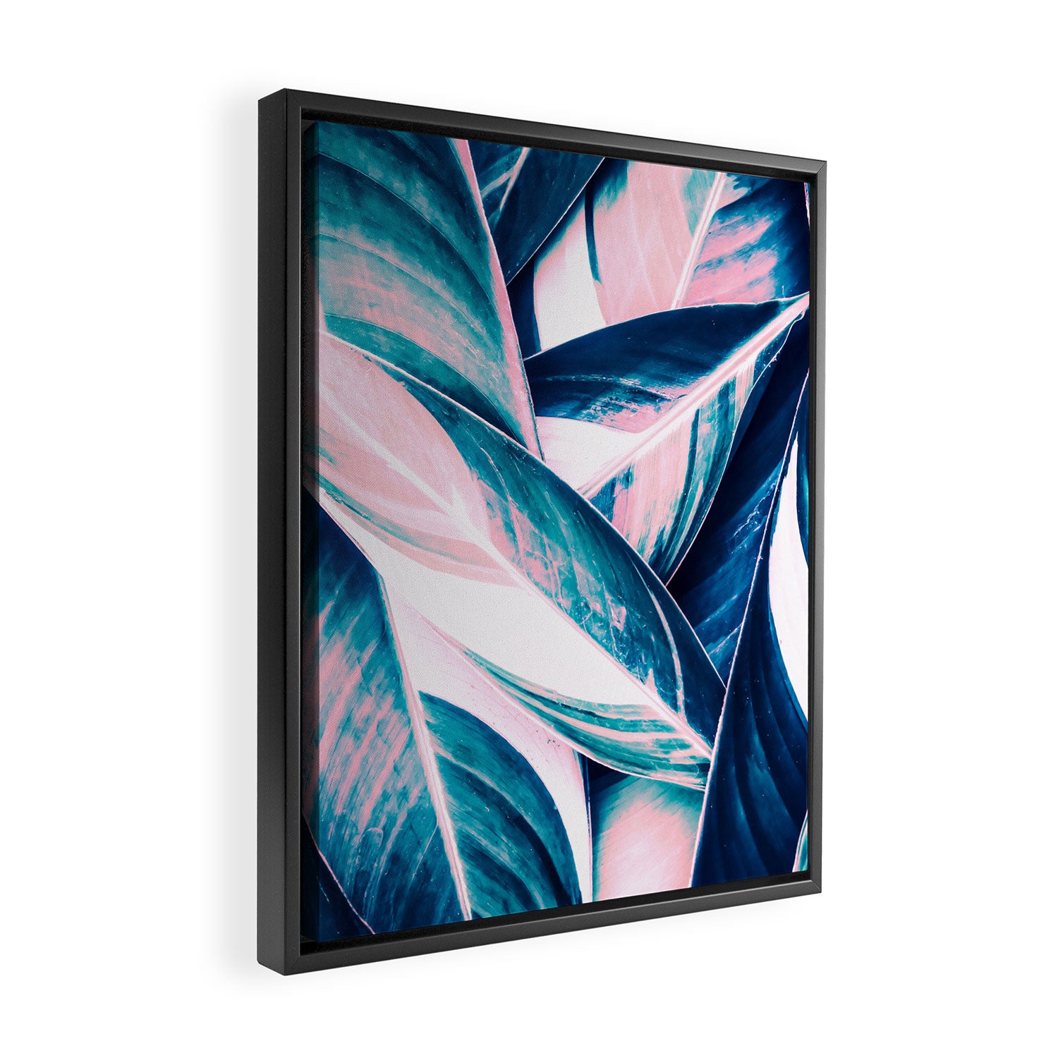 Botanical leaf pink and blue Framed Canvas Print Gallery Image 2