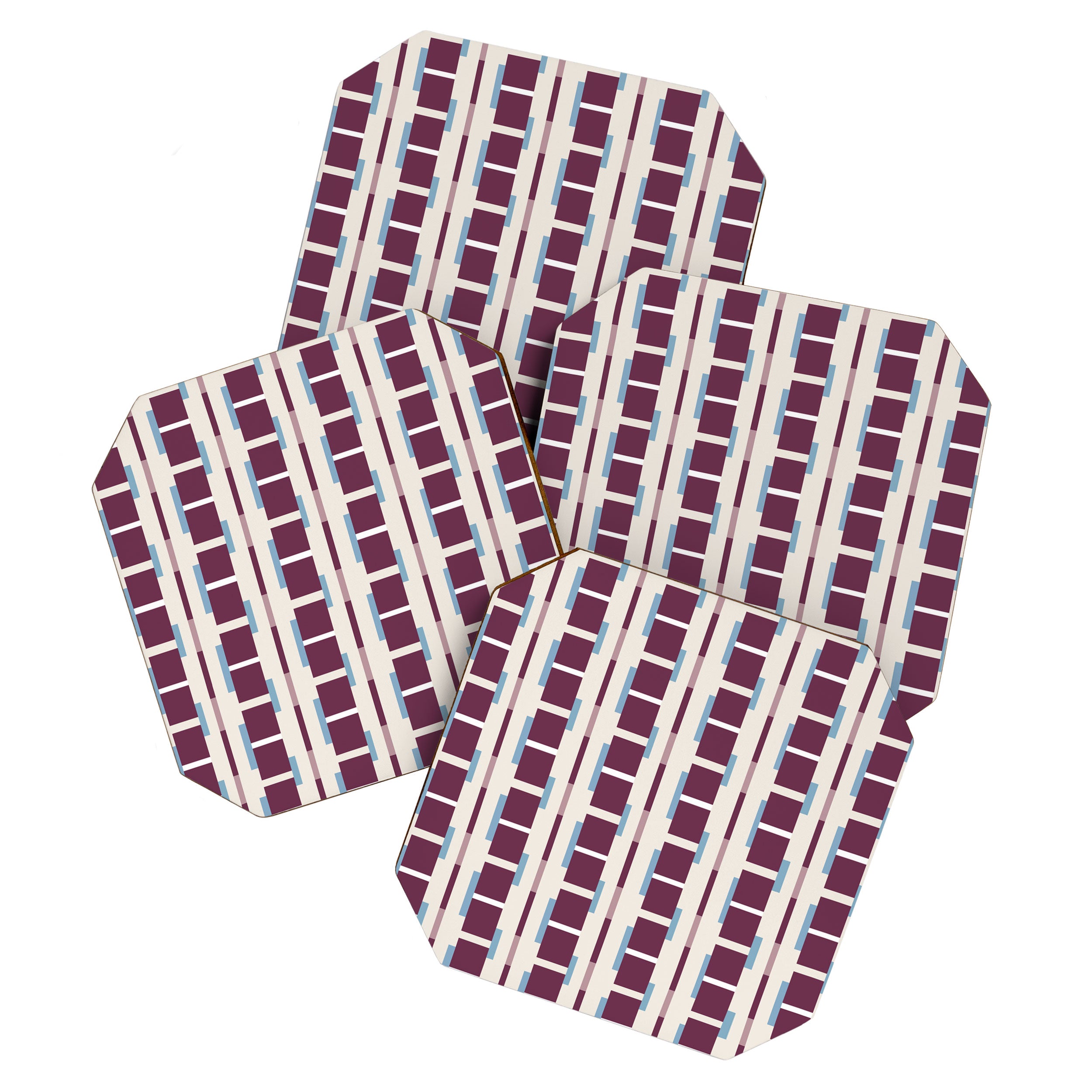 Burgundy Grid Elegance Coaster Gallery Image 1