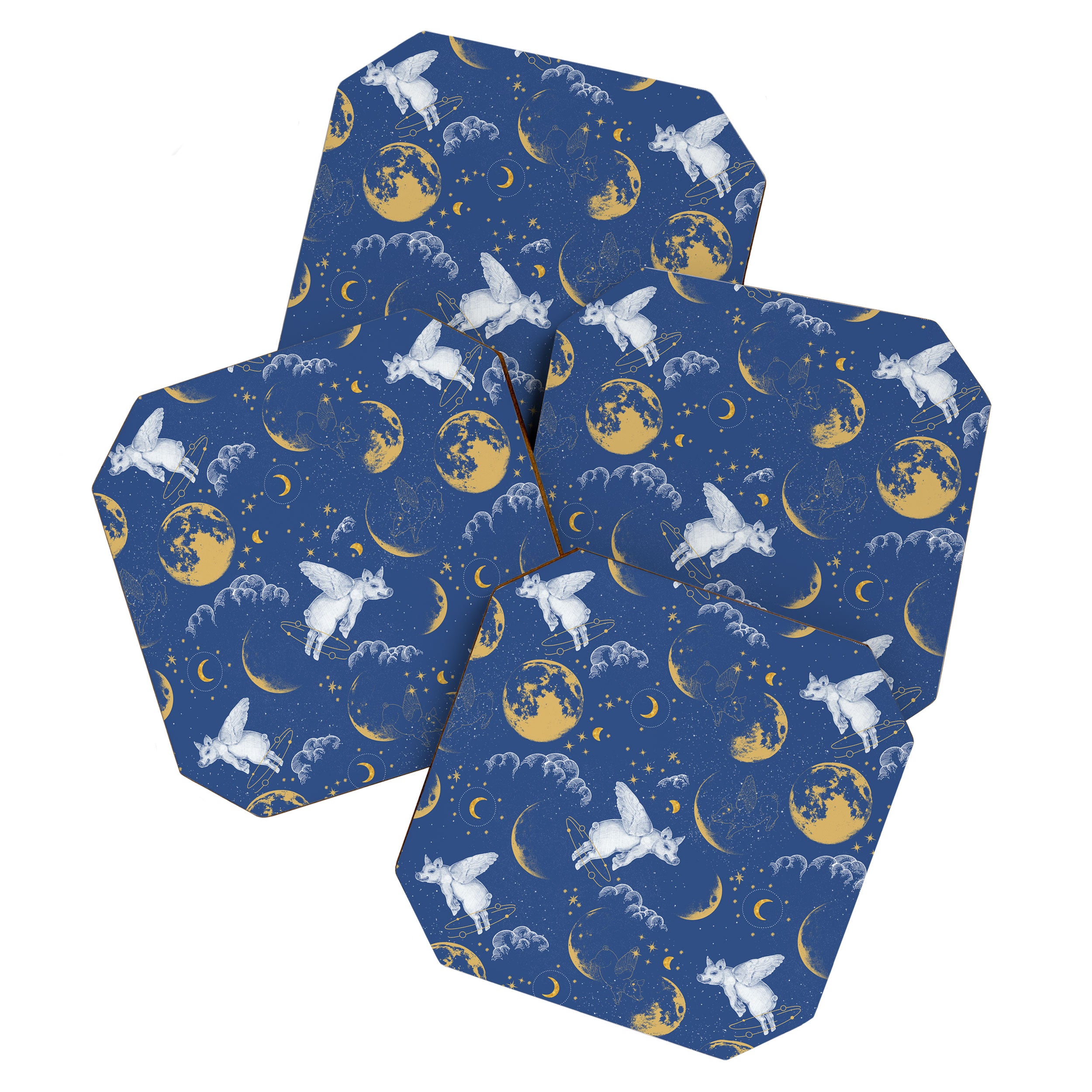 Celestial Pigs lunar blue Coaster Gallery Image 1