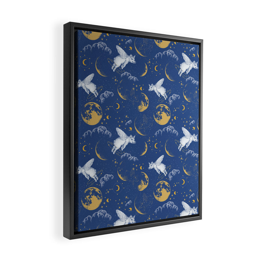 Celestial Pigs lunar blue Framed Canvas Print Gallery Image 2