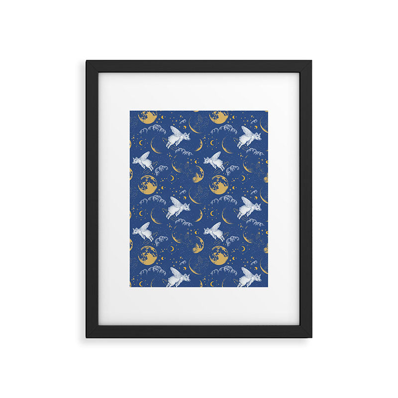 Celestial Pigs lunar blue Framed Art Print Gallery Image 6