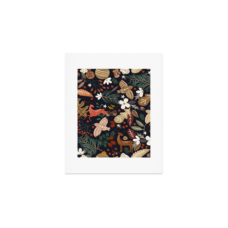 Christmas night forest ornaments Art Print Gallery Image 1