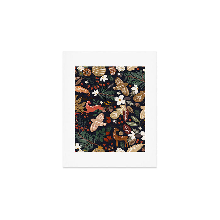 Christmas night forest ornaments Art Print Gallery Image 1