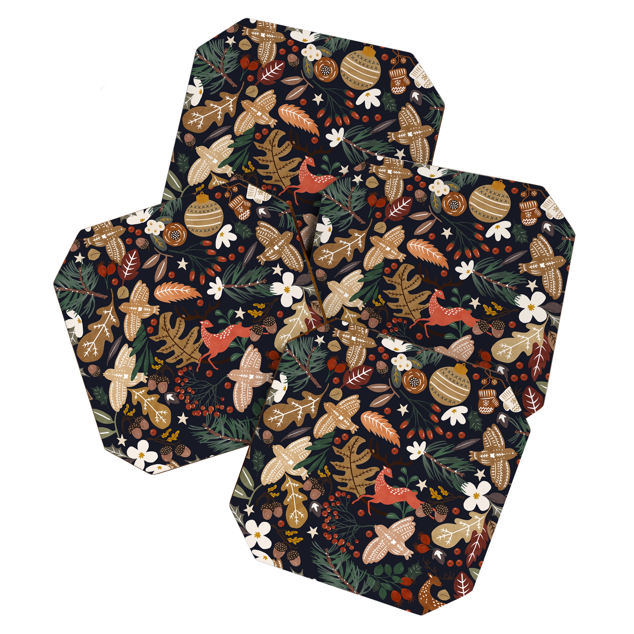 Christmas night forest ornaments Coaster Gallery Image 1