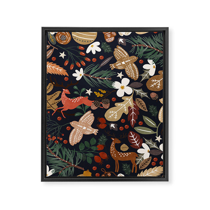 Christmas night forest ornaments Framed Canvas Print Gallery Image 1