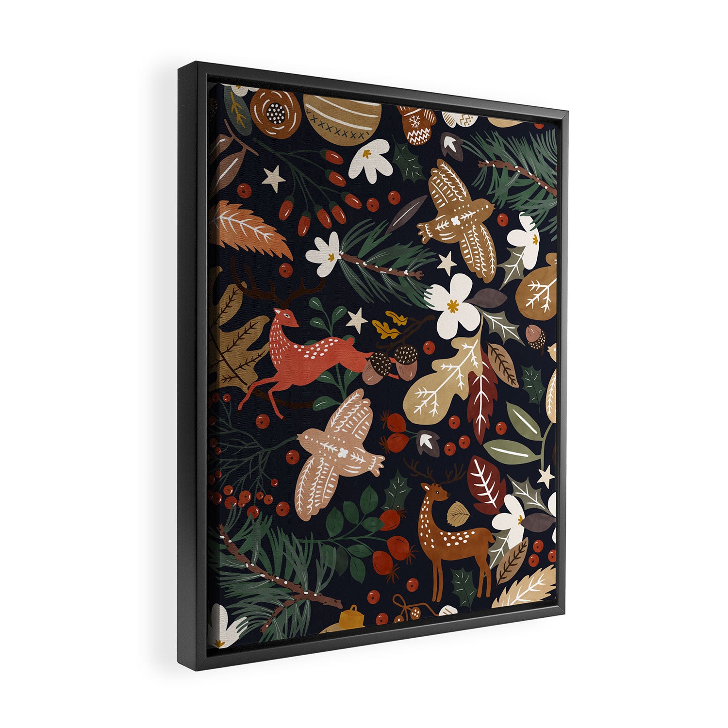 Christmas night forest ornaments Framed Canvas Print Gallery Image 2