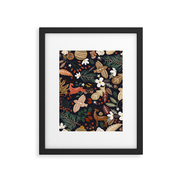 Christmas night forest ornaments Framed Art Print Gallery Image 1
