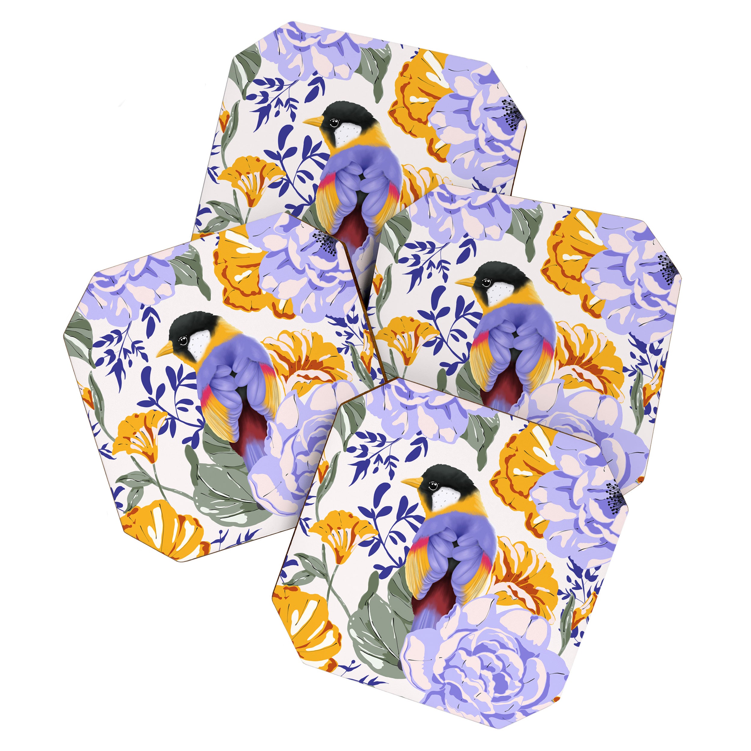 Colorful birds in garden flowers YL Coaster Gallery Image 1