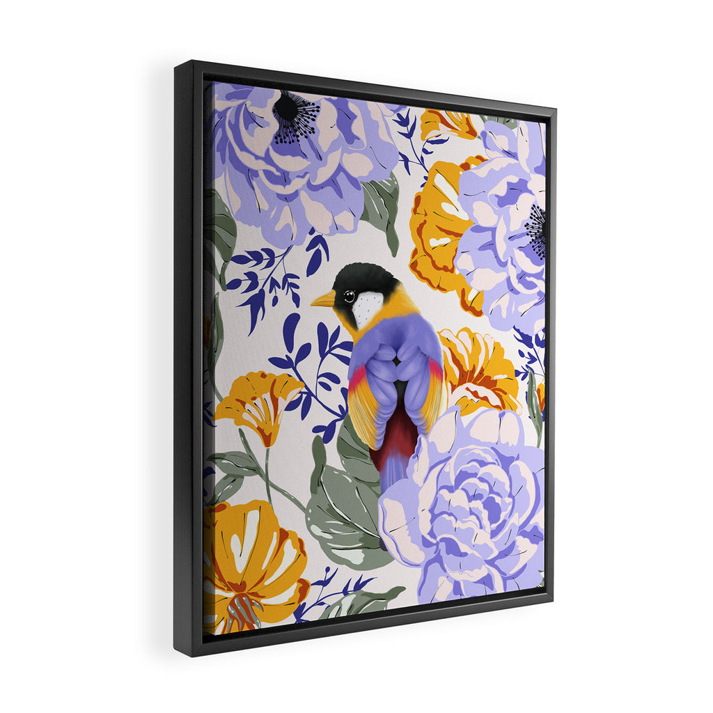 Colorful birds in garden flowers YL Framed Canvas Print Gallery Image 2
