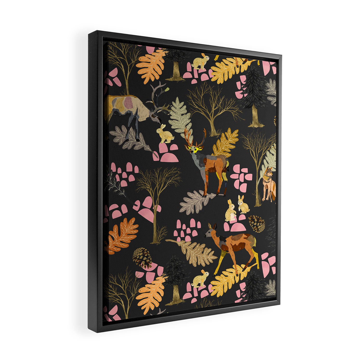 Colorful forest animals F Framed Canvas Print Gallery Image 2