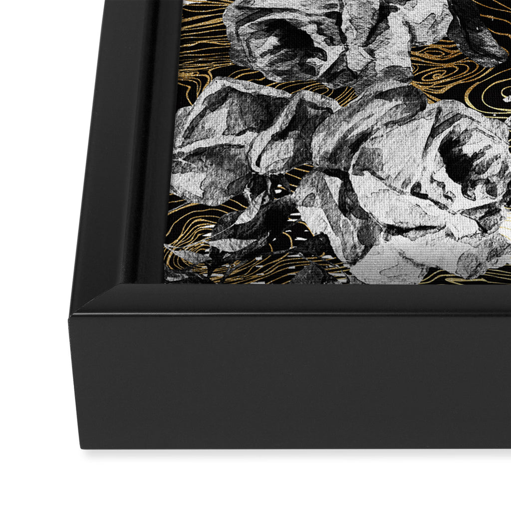 Dark abstract bloom over golden lines Framed Canvas Print Gallery Image 3