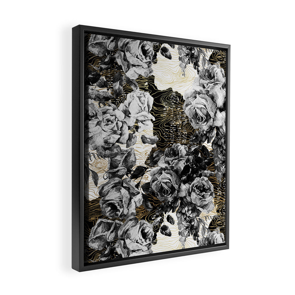 Dark abstract bloom over golden lines Framed Canvas Print Gallery Image 2