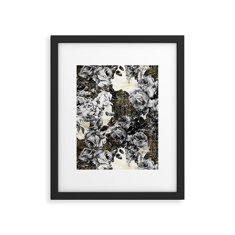 Dark abstract bloom over golden lines Framed Art Print Gallery Image 6