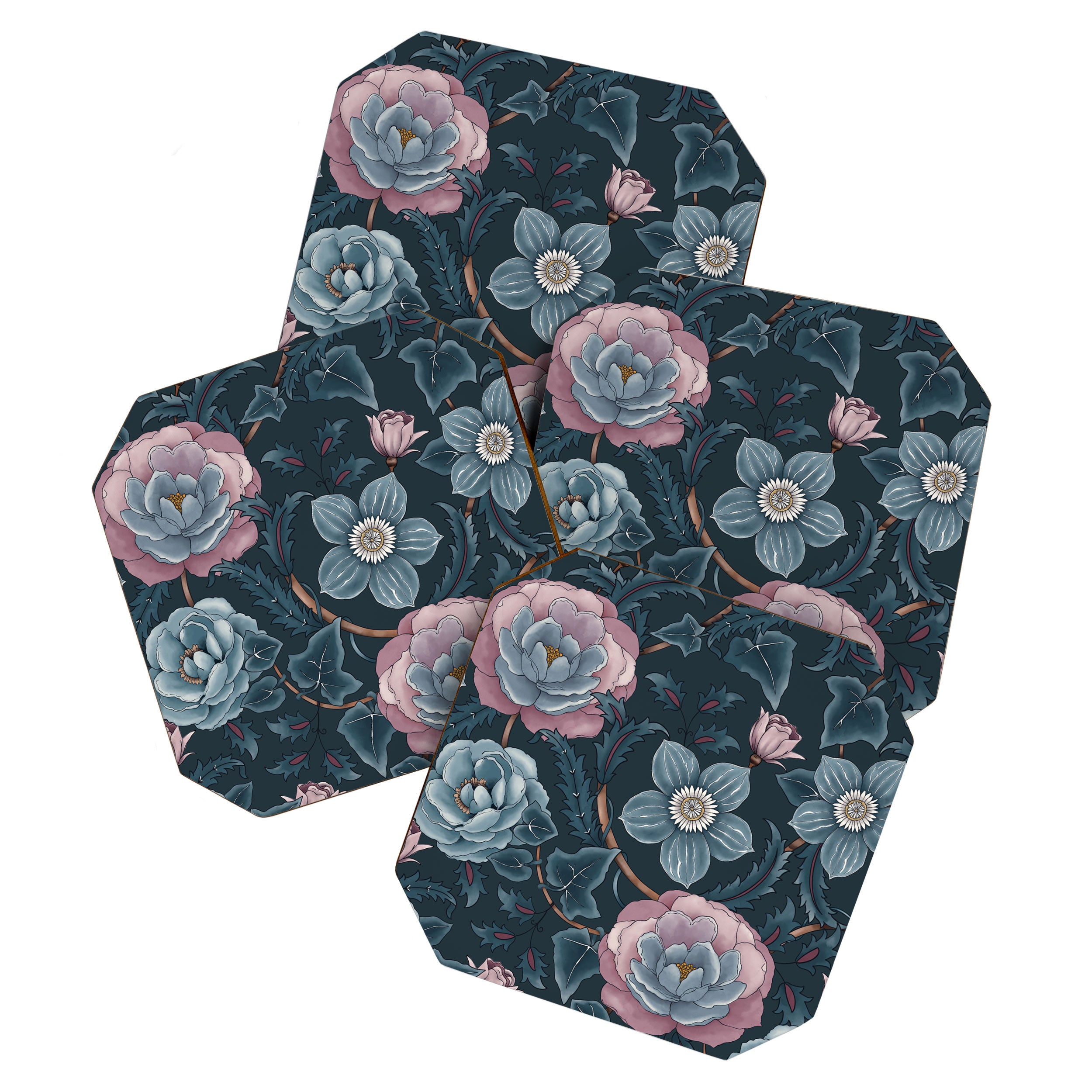 Dark Floral Elegance Coaster Gallery Image 1