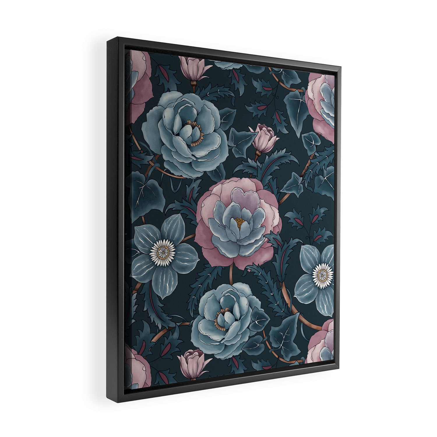 Dark Floral Elegance Framed Canvas Print Gallery Image 2
