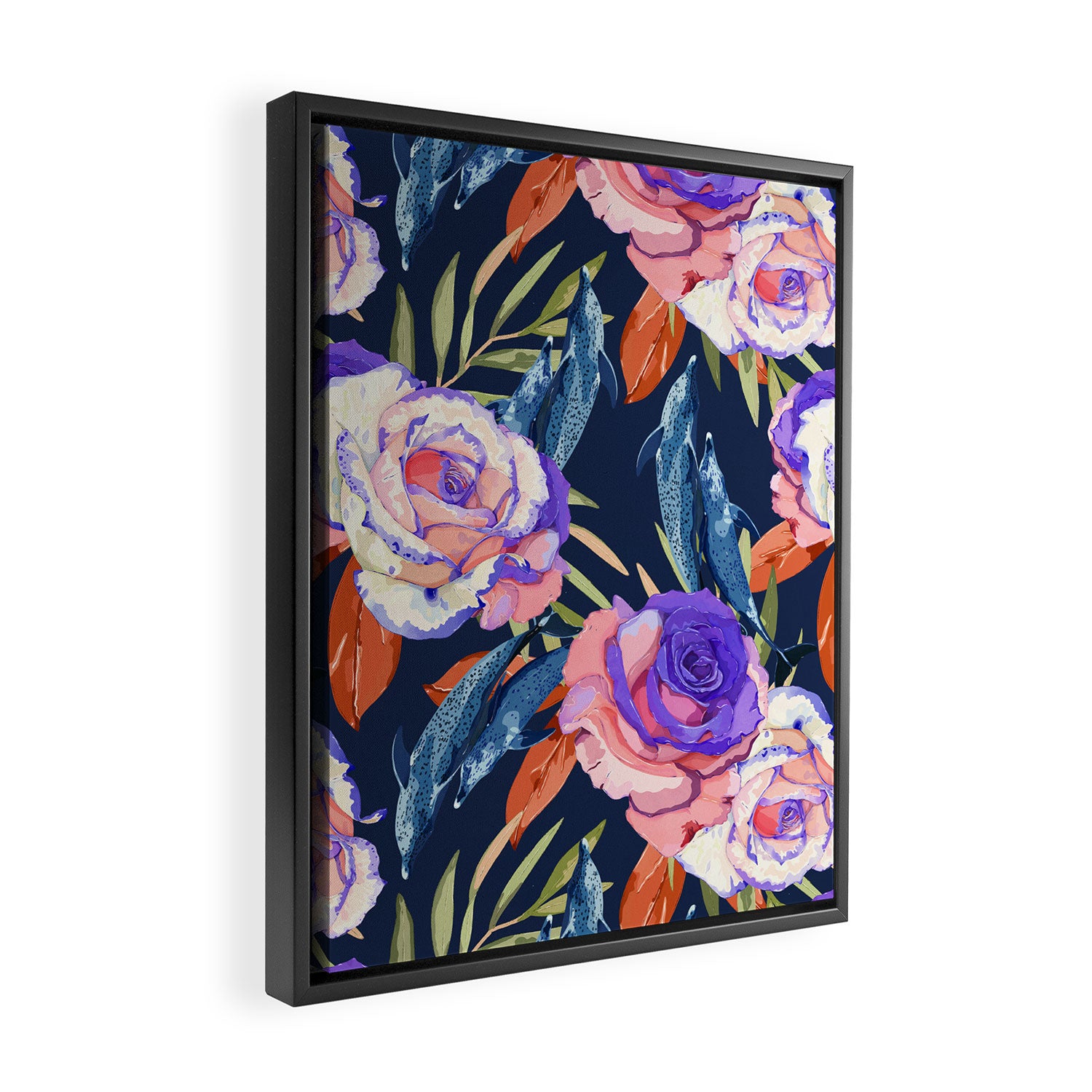 Dark landscape dolphins in the roses Framed Canvas Print Gallery Image 2