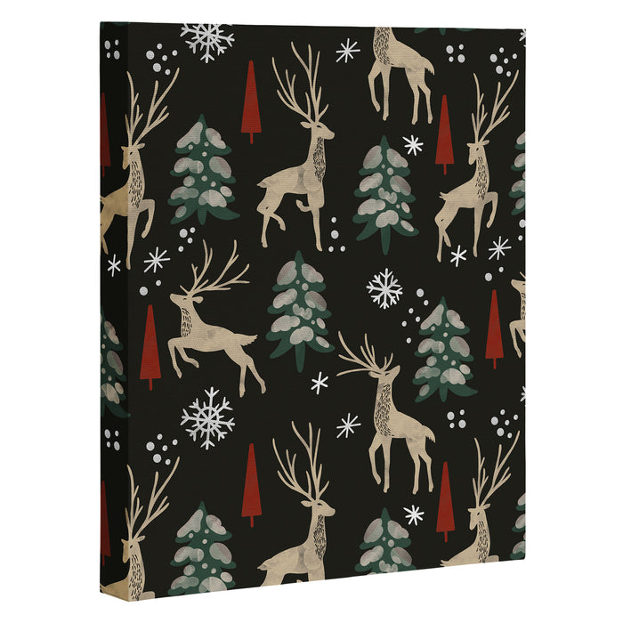 Deer in the snowy night Canvas Print Gallery Image 1