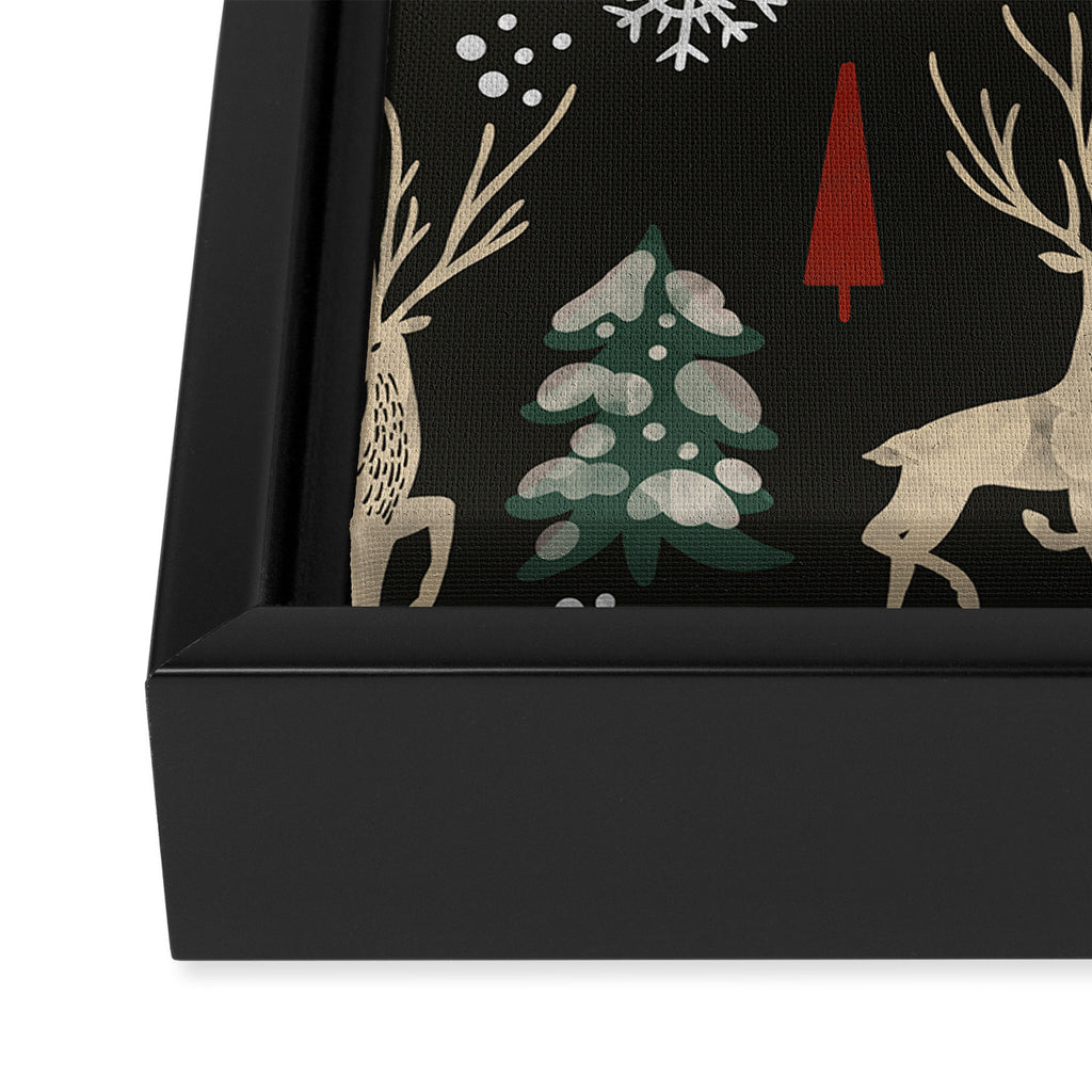 Deer in the snowy night Framed Canvas Print Gallery Image 3