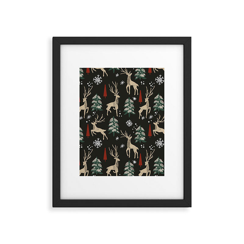 Deer in the snowy night Framed Art Print Gallery Image 6