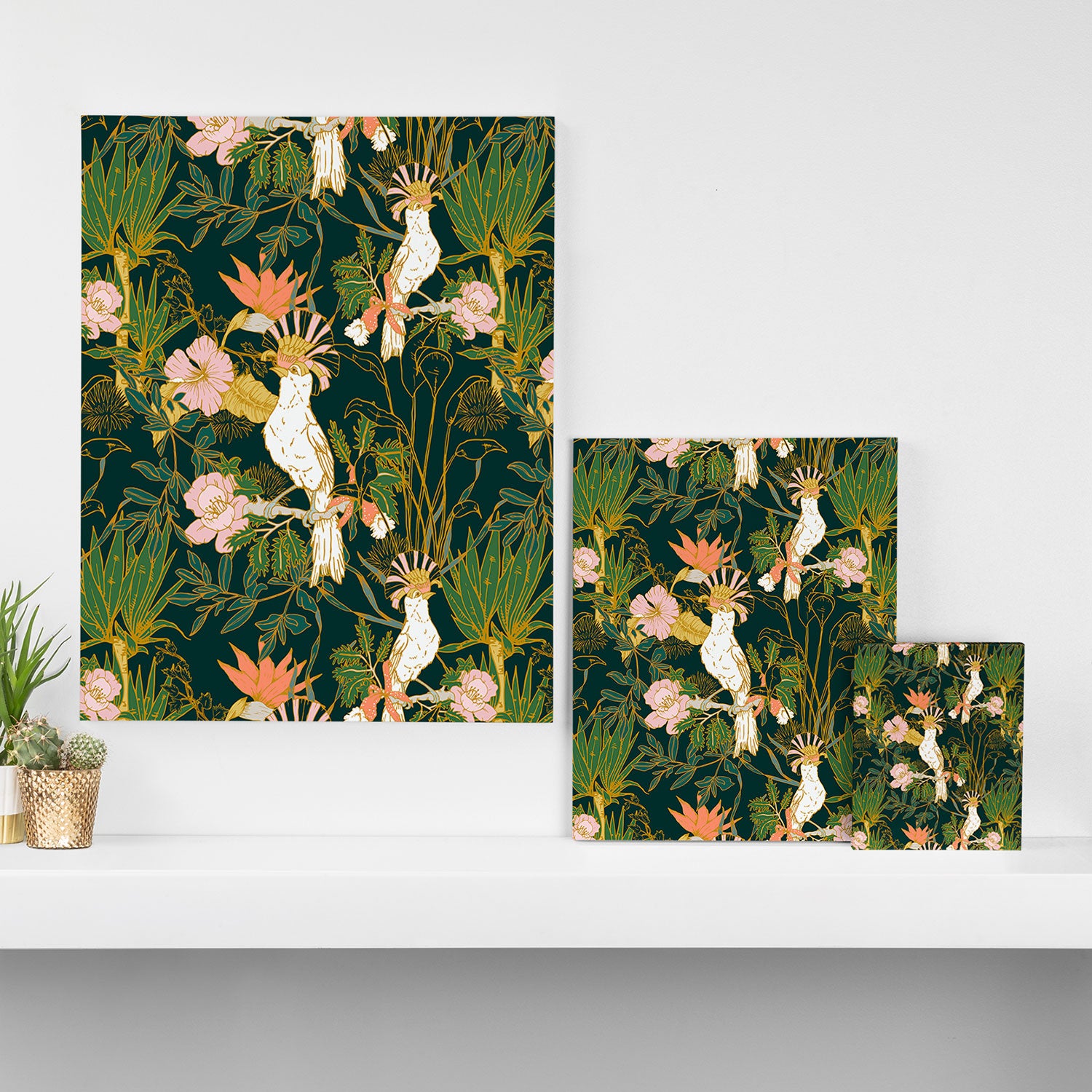 Drawing of exotic birds in the dark jungle Canvas Print Gallery Image 3