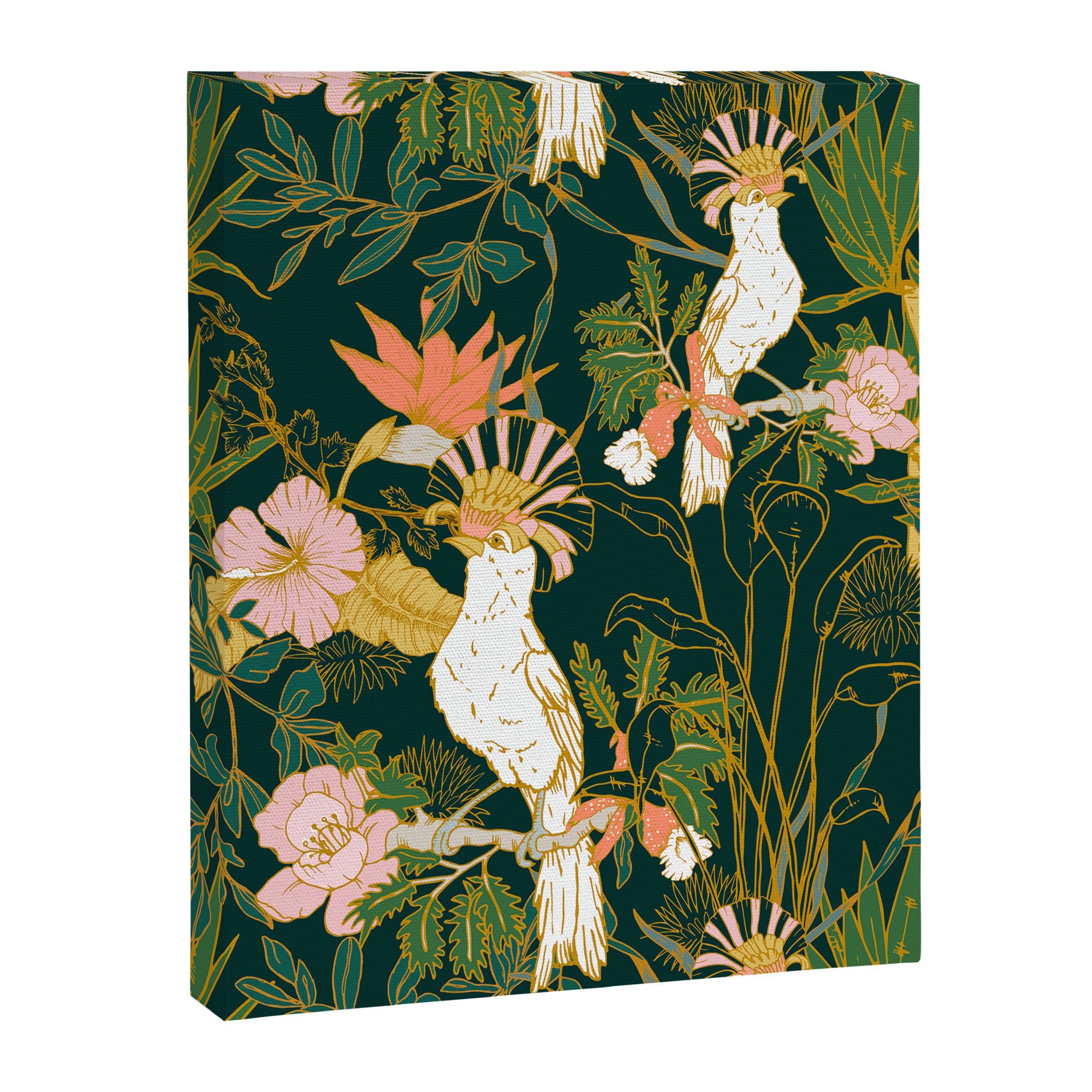 Drawing of exotic birds in the dark jungle Canvas Print Gallery Image 8