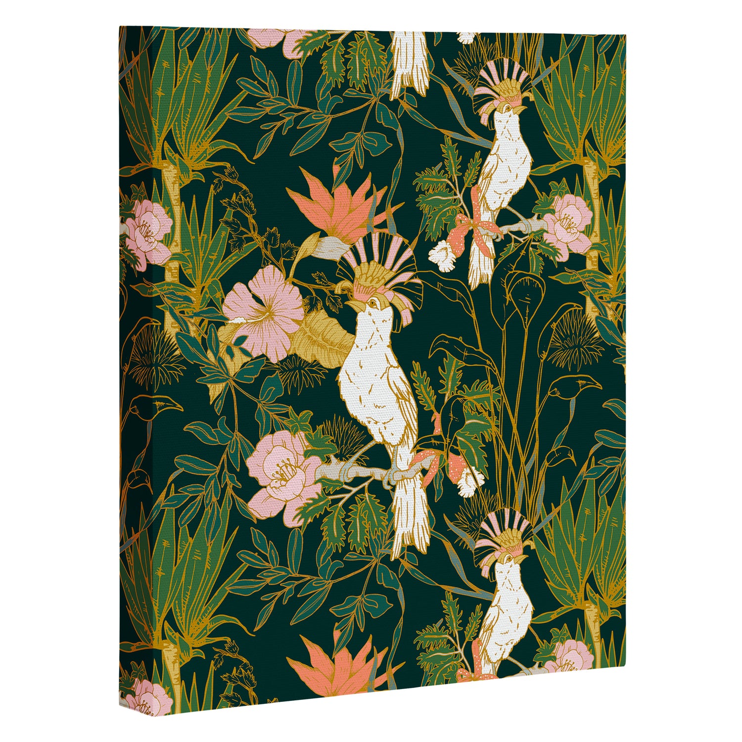 Drawing of exotic birds in the dark jungle Canvas Print Gallery Image 3