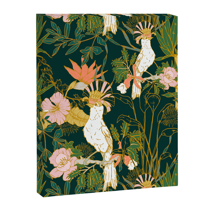 Drawing of exotic birds in the dark jungle Canvas Print Gallery Image 1