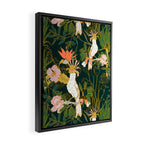 Drawing of exotic birds in the dark jungle Framed Canvas Print Gallery Image 2