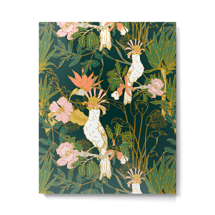 Drawing of exotic birds in the dark jungle Metal Print Gallery Image 1
