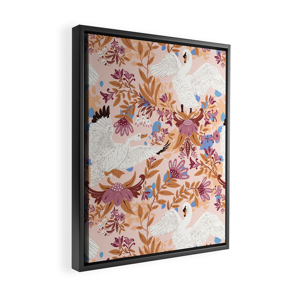 Elegant Swans in Bloom Framed Canvas Print Gallery Image 2