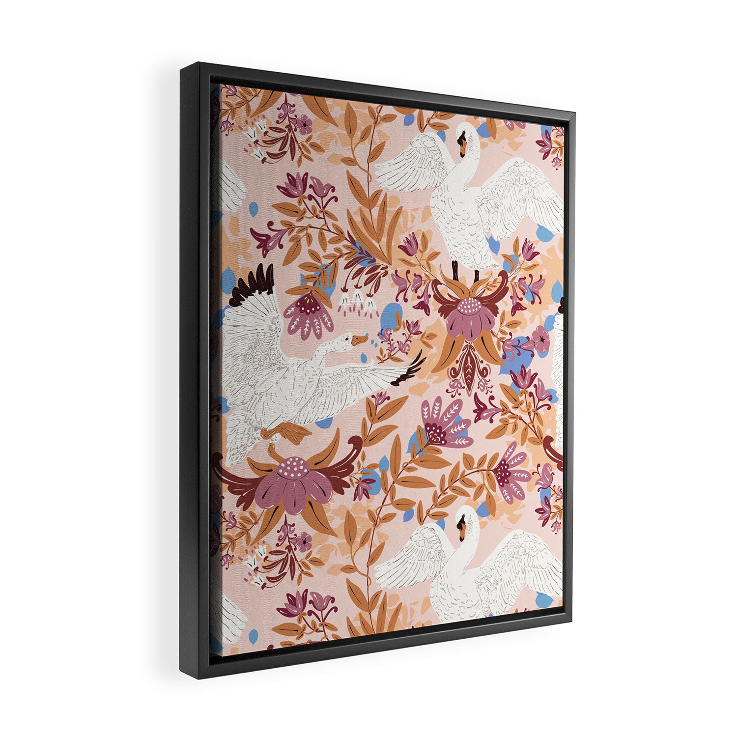 Elegant Swans in Bloom Framed Canvas Print Gallery Image 2
