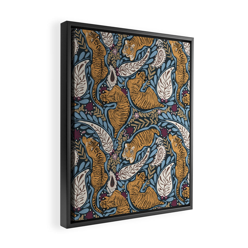 Exotic Tiger Oasis Dark Framed Canvas Print Gallery Image 2