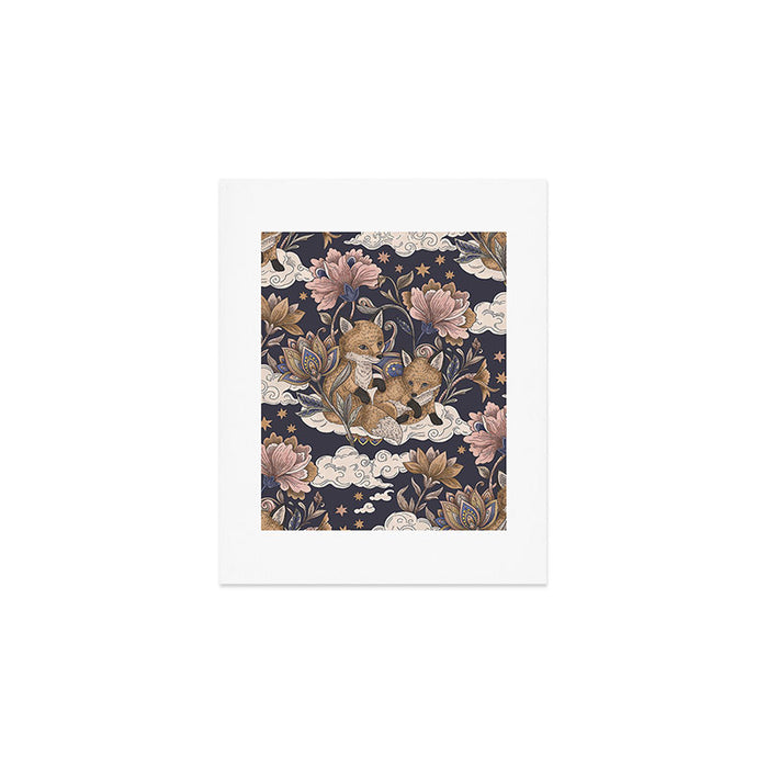 Fox Cubs in Moonlit Garden Art Print Gallery Image 1