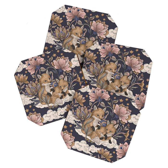 Fox Cubs in Moonlit Garden Coaster Gallery Image 1