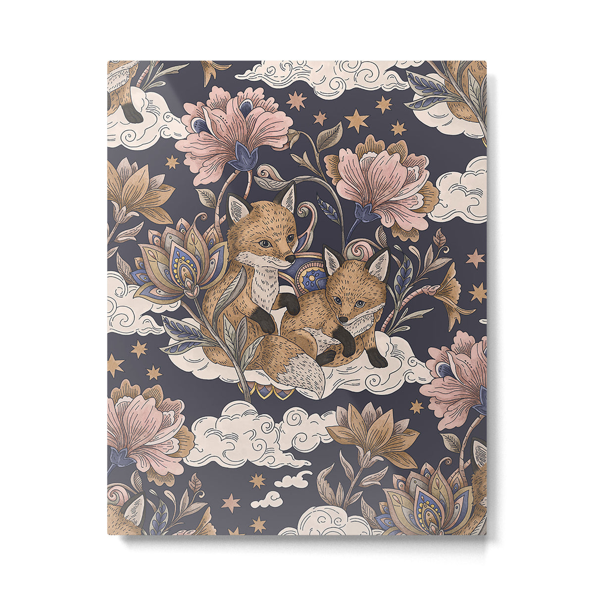 Fox Cubs in Moonlit Garden Metal Print Gallery Image 6