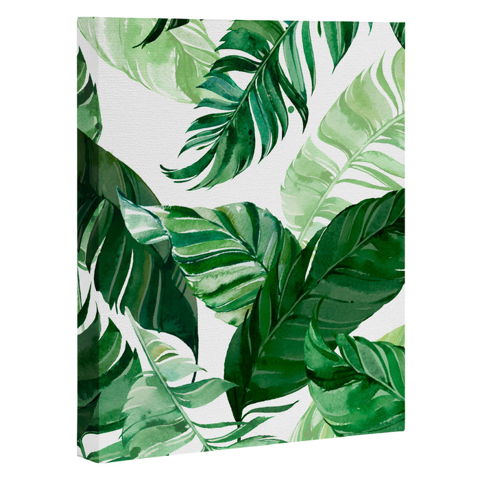 Green leaf watercolor pattern Canvas Print Gallery Image 1