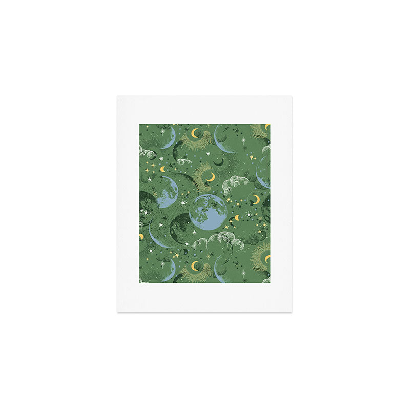 Greenish starry lunar sky Art Print Gallery Image 1