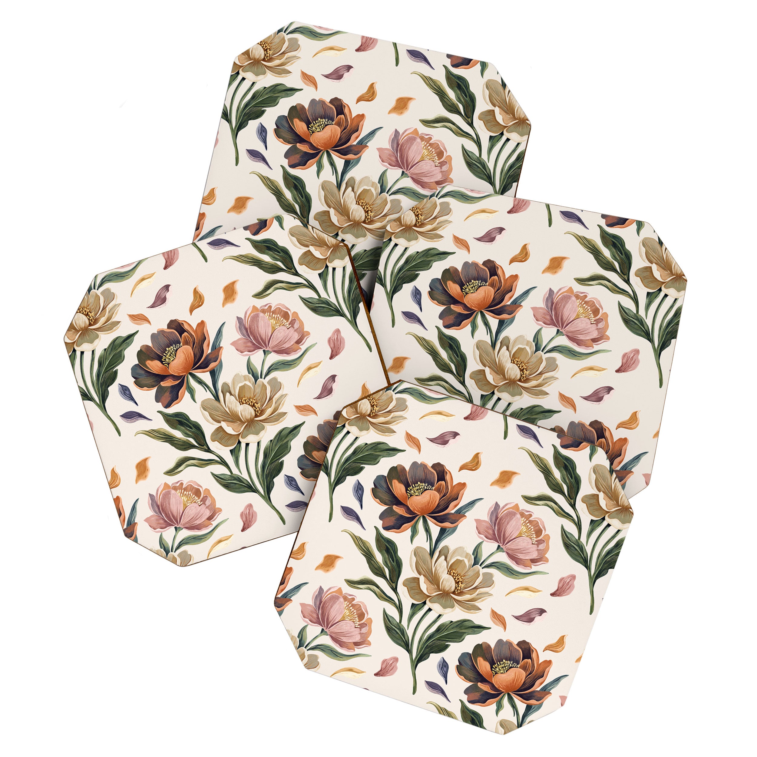 Hand Painted Peony Florals Coaster Gallery Image 1