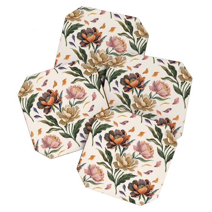 Hand Painted Peony Florals Coaster Gallery Image 1