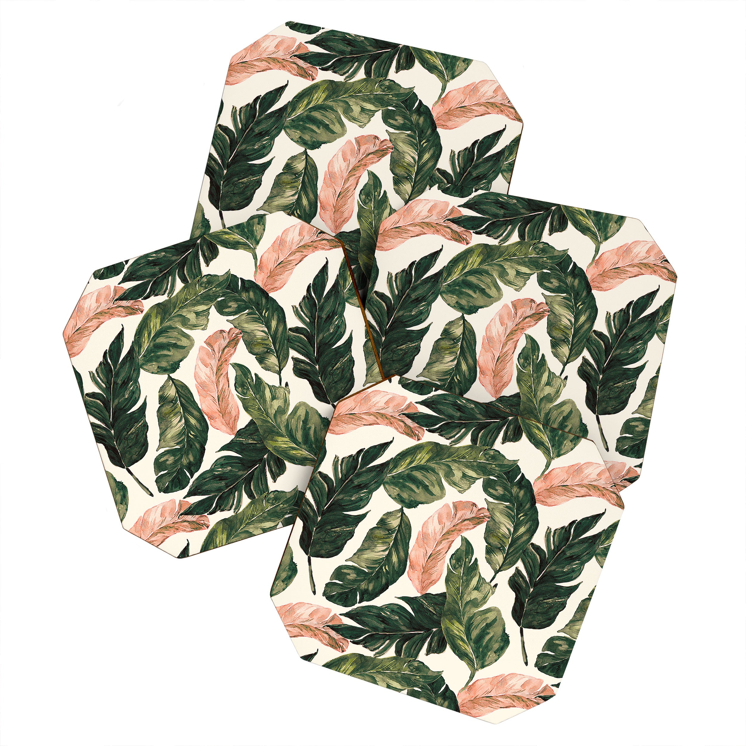 Leaf green and pink Coaster Gallery Image 1