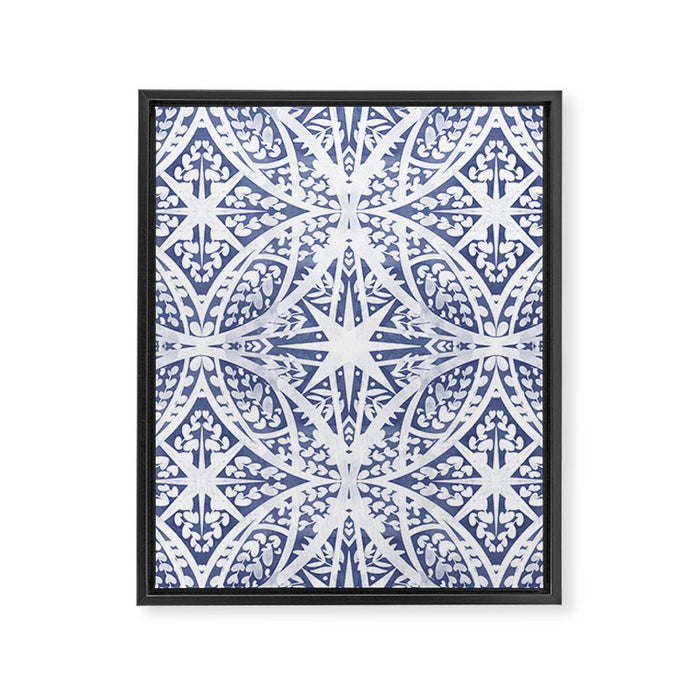 Leaves indigo fantasy tiled 4 Framed Canvas Print Gallery Image 1