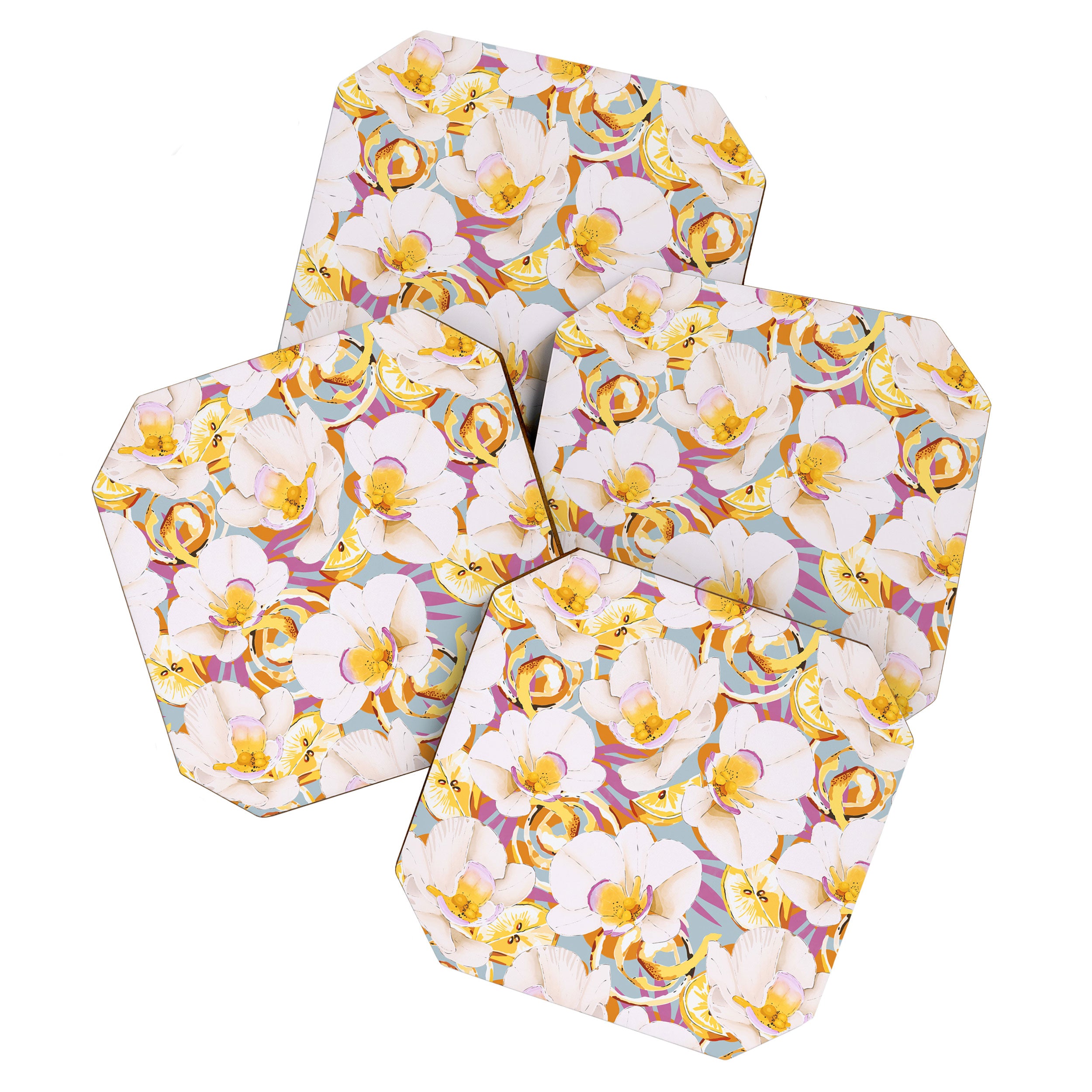 Lemons among the exotic flowers 4 Coaster Gallery Image 1