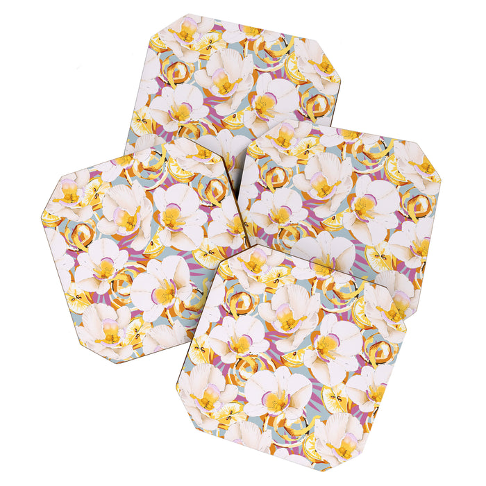 Lemons among the exotic flowers 4 Coaster Gallery Image 1