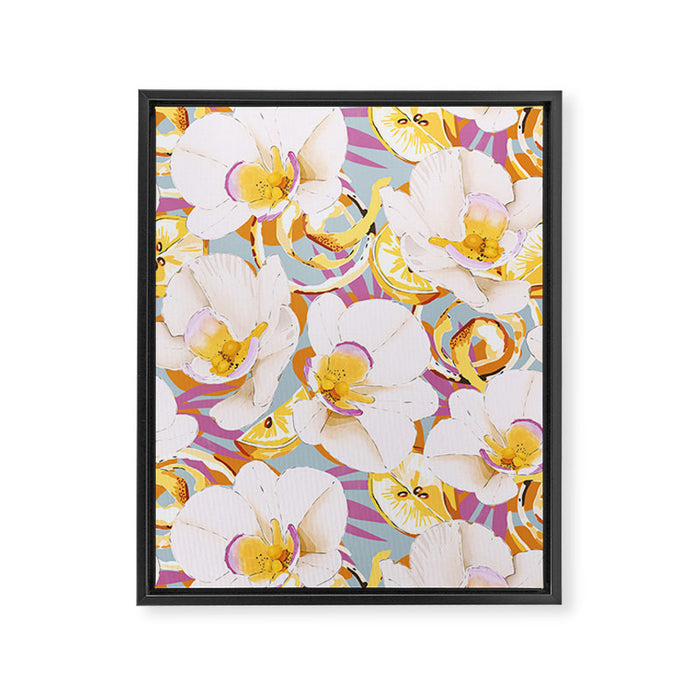 Lemons among the exotic flowers 4 Framed Canvas Print Gallery Image 1