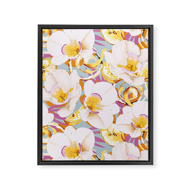 Lemons among the exotic flowers 4 Framed Canvas Print Gallery Image 8