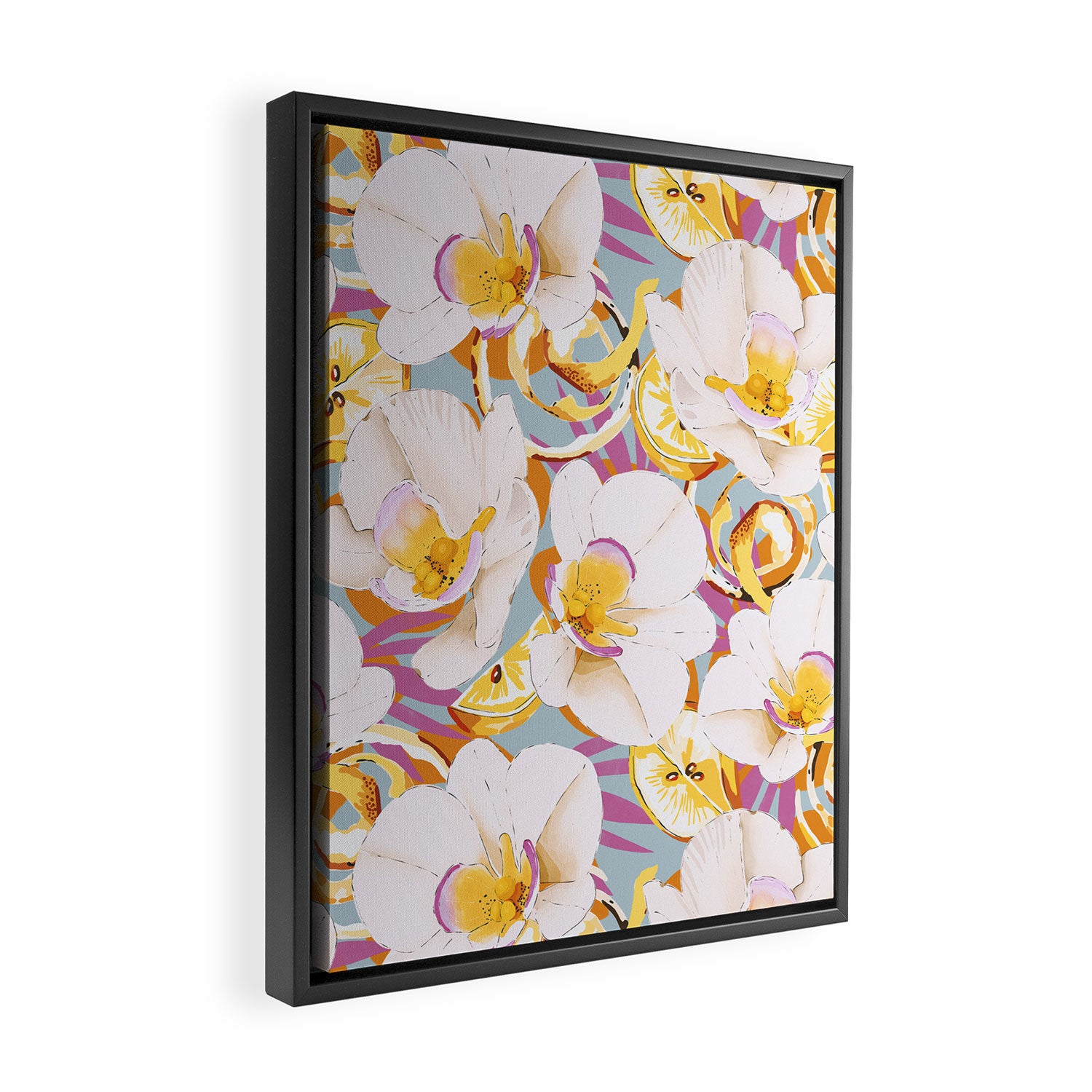 Lemons among the exotic flowers 4 Framed Canvas Print Gallery Image 2