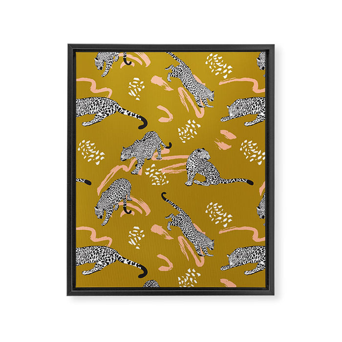 Leopards - Mustard Framed Canvas Print Gallery Image 1