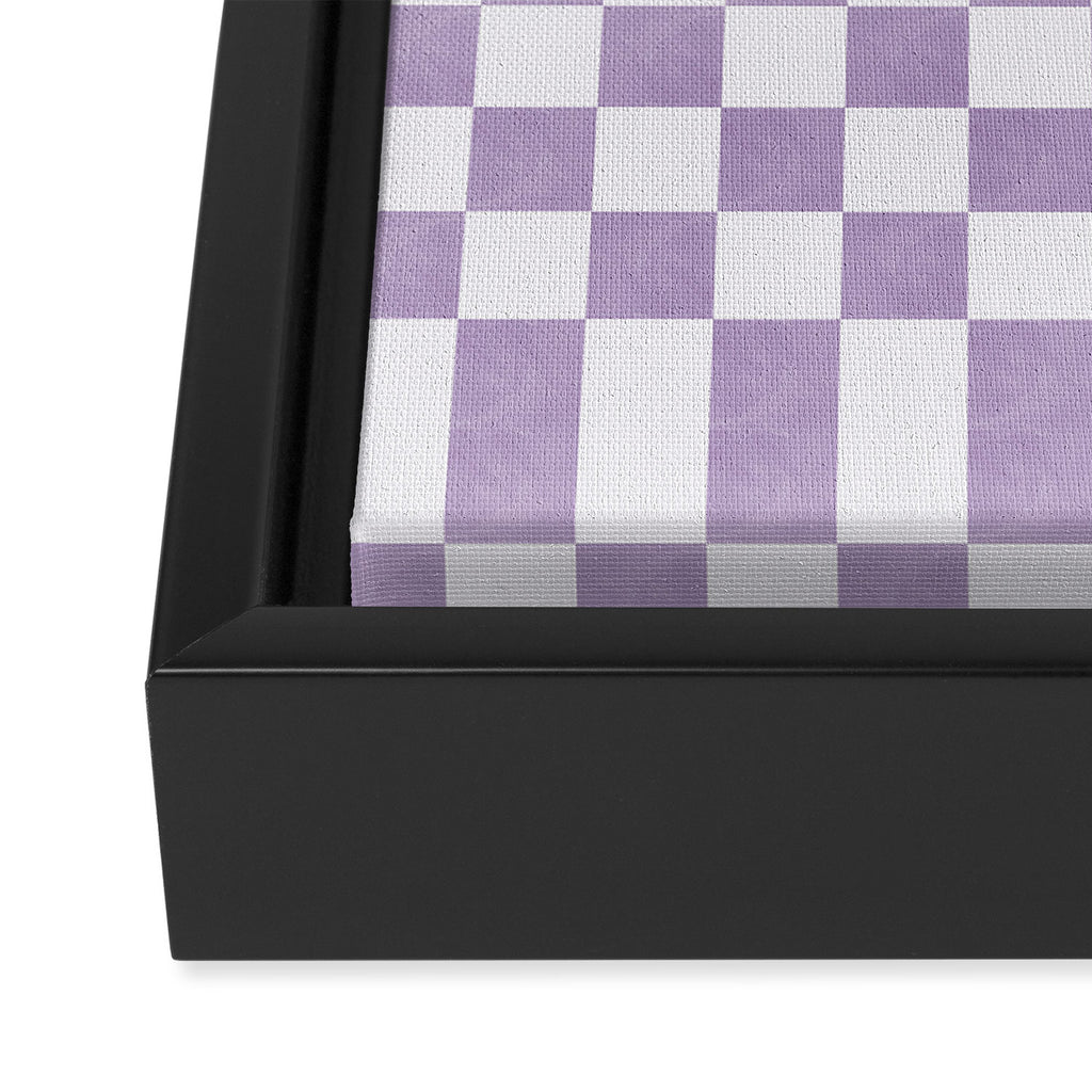 Lilac and white checkered Framed Canvas Print Gallery Image 3