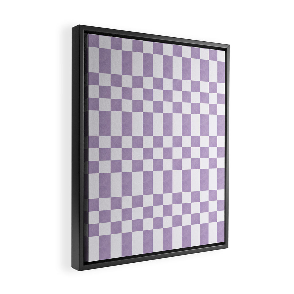 Lilac and white checkered Framed Canvas Print Gallery Image 2